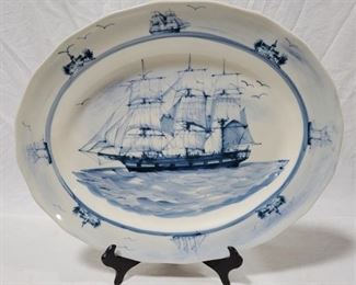 597 - Large Oxney Green Hand Decorated Platter 17.5" x 14.5"