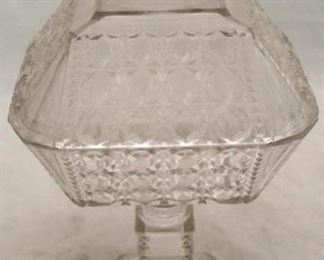 892 - Vintage pressed glass candy jar with lid 12" tall