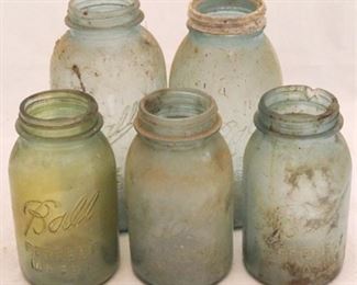 893 - 5 Blue Ball jars dirty & chipped