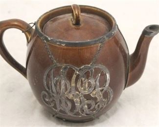 901 - Vintage silver overlay pottery teapot 8 x 6