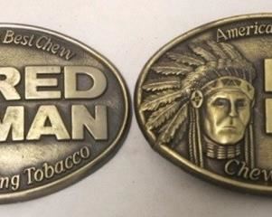 902 - 2 Red Man tobacco belt buckles