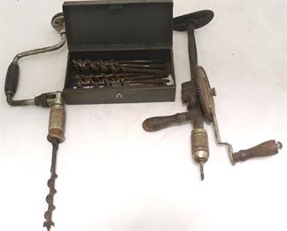 906 - 2 Antique hand drills & drill bits