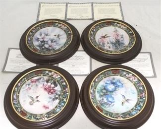 918 - 4 Hummingbird framed collector plates 7 1/2" round
