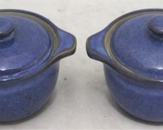 931 - Pair English stoneware crocks w/ lids 6 x 4 1/2