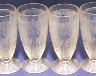 935 - 4 Iris & Herringbone footed tumblers 6" tall