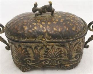 941 - Metal storage box with rabbit 13 1/2 x 9 x 7