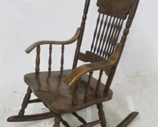 1213 - Oak Spindle Back Rocking Chair 44" x 22" x 33"