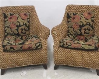 1217 - Pair of Wicker Chairs w/ Cushions 36" x 23" x 31"