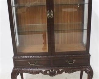 1274 - Fancy Carved French Mahogany Curio Cabinet 62.5" x 35" x 14"