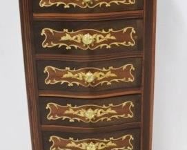 1301 - French inlaid bow front lingerie chest 48" x 18.5" x 14"