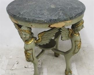 
1307 - Angel adorned marble top center table 31" x 20.5"