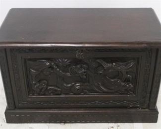 1309 - Heavily carved fall front cabinet 18" x 32" x 15"