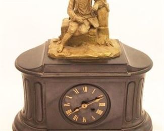 1312 - Antique bronze mounted solid slate mantle clock 12 x 15 1/2