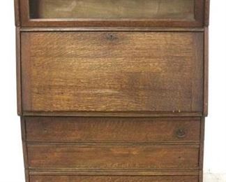 1323 - Vintage oak stacking bookcase / secretary 65 x 33 1/2 x 12