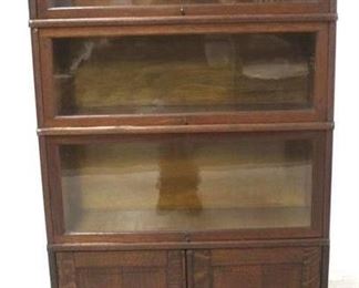 1324 - Vintage oak 4 stack bookcase, blind door base 63 x 34 x 12
