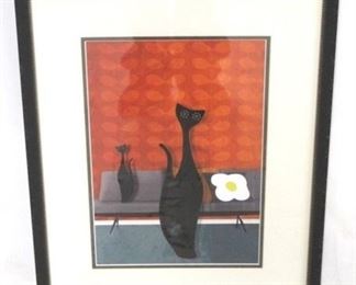 1343 - Mid century cat framed print 16 1/2 x 21