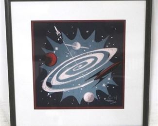 1346 - Mid century framed space print 19 x 19
