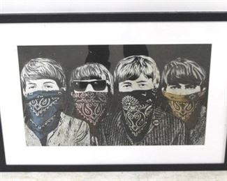 1347 - Beatles with bandanas framed print by Banksy 30 1/2 x 21 1/2
