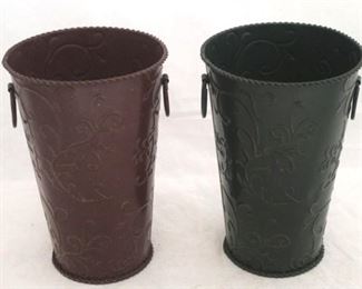1398 - Pair metal planter vases 9 x 6
