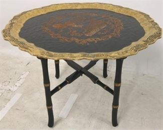 2588 - Chinoiserie ebony & gold tray top coffee table 20 x 29 1/2 diameter
