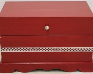 2609 - Painted red wooden toy box 20 x 30 x 17 1/2
