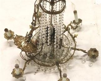 2650 - Vintage 6 light brass & prism chandelier 21" tall
