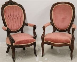 2665 - Pair Victorian walnut cameo back parlor chairs 42 x 25 1/2 x 22
