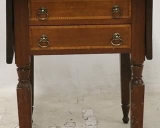 2688 - Early inlaid Empire 2 drawer drop side stand 28 x 38 (opened) x 22
