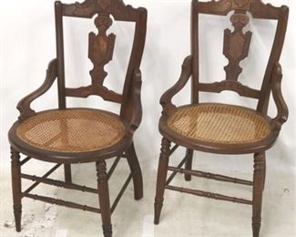 2717 - Pair walnut Victorian carved & caned chairs 35 x 21 x 23
