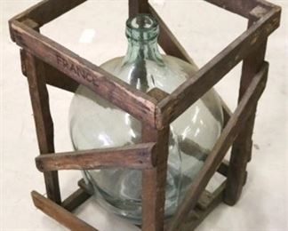 2766 - Large glass bottle in wooden crate 19 x 13 x 13

