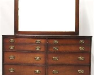 2770 - Mahogany bow front dresser / mirror by Bassett dresser 33 x 58 x 18 1/2 mirror 33 x 47 top has wear & stain loss
