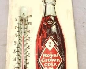3319 - Embossed Royal Crown Cola metal thermometer 13 1/2 x 6
