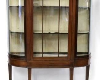 3332 - English Edwardian curved glass curio cabinet 75 x 48 x 13

