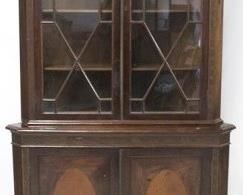 3342 - English Georgian inlaid double door corner cabinet 82 x 40 x 44

