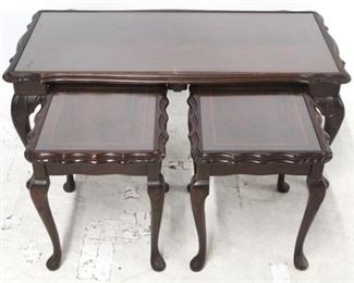 3352 - English Queen Anne nesting coffee table set Glass tops 17 x 38 x 18
