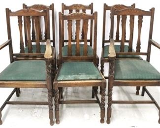 3366 - Set of 6 English oak barley twist dining chairs 2 Captains & 4 side chairs 38 x 19 x 21

