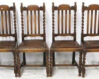 3368 - Set of 4 English oak barley twist side chairs 41 x 16 x 18
