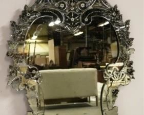 4298 - Monumental etched & cut Venetian Mirror 83 x 47 AS IS - losses & chips
