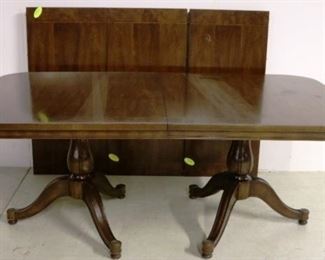 5235 - Henredon dining table 29 x 44 x 74 each leaf 20" table runners not attached several scratches & loss to stain
