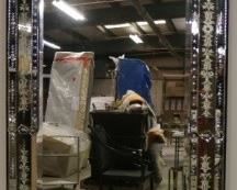 8429 - Monumental Venetian etched & cut mirror 90 x 39 AS IS - losses & chips
