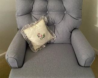 2nd of 2 swivel upholstered blue chairs