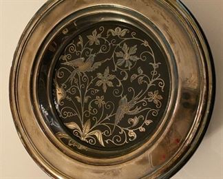 Silver plate and glass bowl