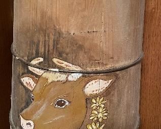 Wooden Butter Churn with Cow Decoration