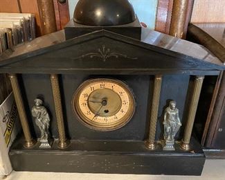 Ornate Iron Mantle Clock with Figural Decor