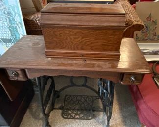 Sewing Machine with Oak Cabinet