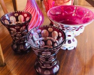 Moser Bohemian Czech Cut Glass, Cranberry