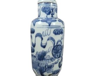 7.5" Antique Chinese Blue & White Porcelain Bottle Lid