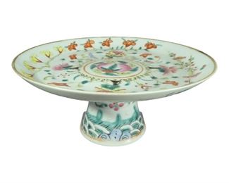 Chinese Pedestal or Compote with Rose Famille Decoration
