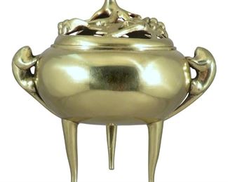 Chinese Ming Xuande Marked Gilt Bronze Tripod Censer