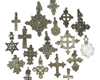 Collection of 18 Ethiopian Silver Coptic Cross Pendants